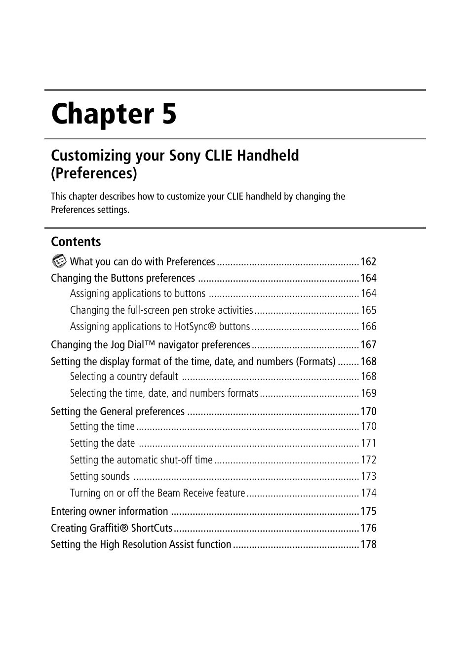 Chapter 5, Customizing your sony clie handheld (preferences), Chapter 5) | Sony PEG-N710C User Manual | Page 161 / 218