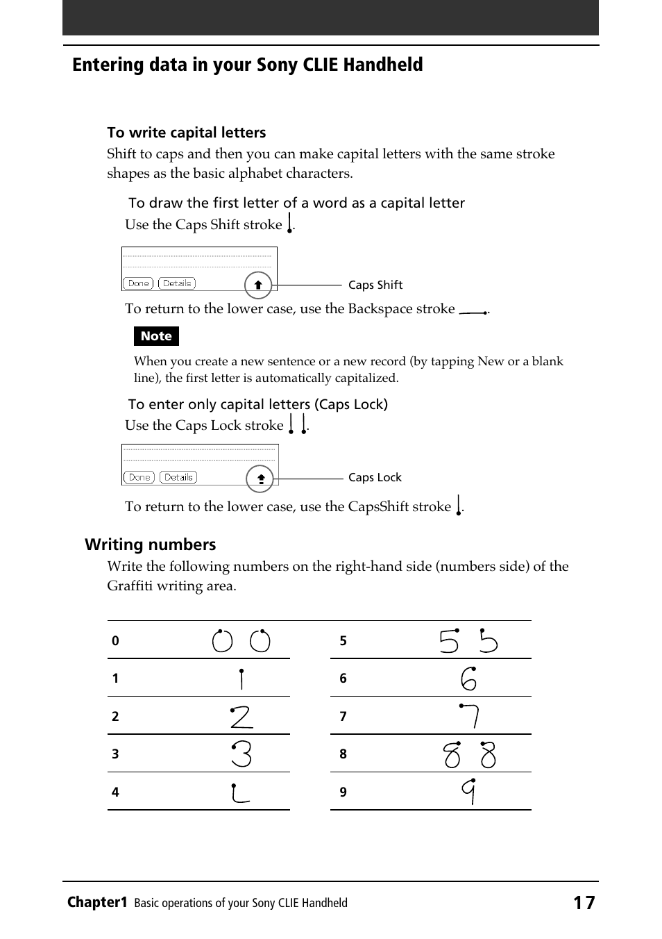 Numbers, Entering data in your sony clie handheld | Sony PEG-N710C User Manual | Page 17 / 218