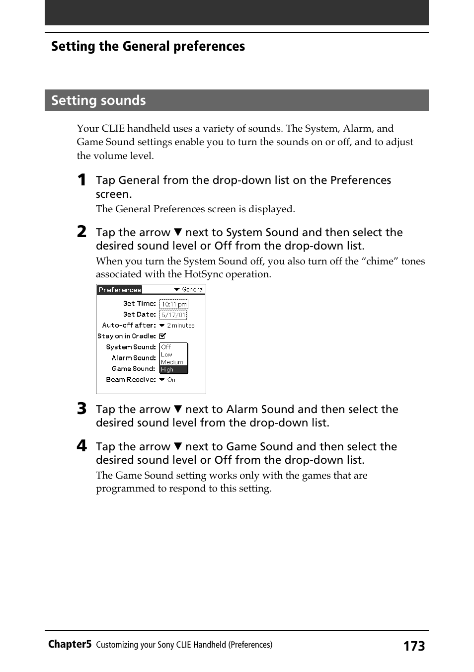 Setting sounds, Sounds | Sony PEG-N710C User Manual | Page 173 / 218