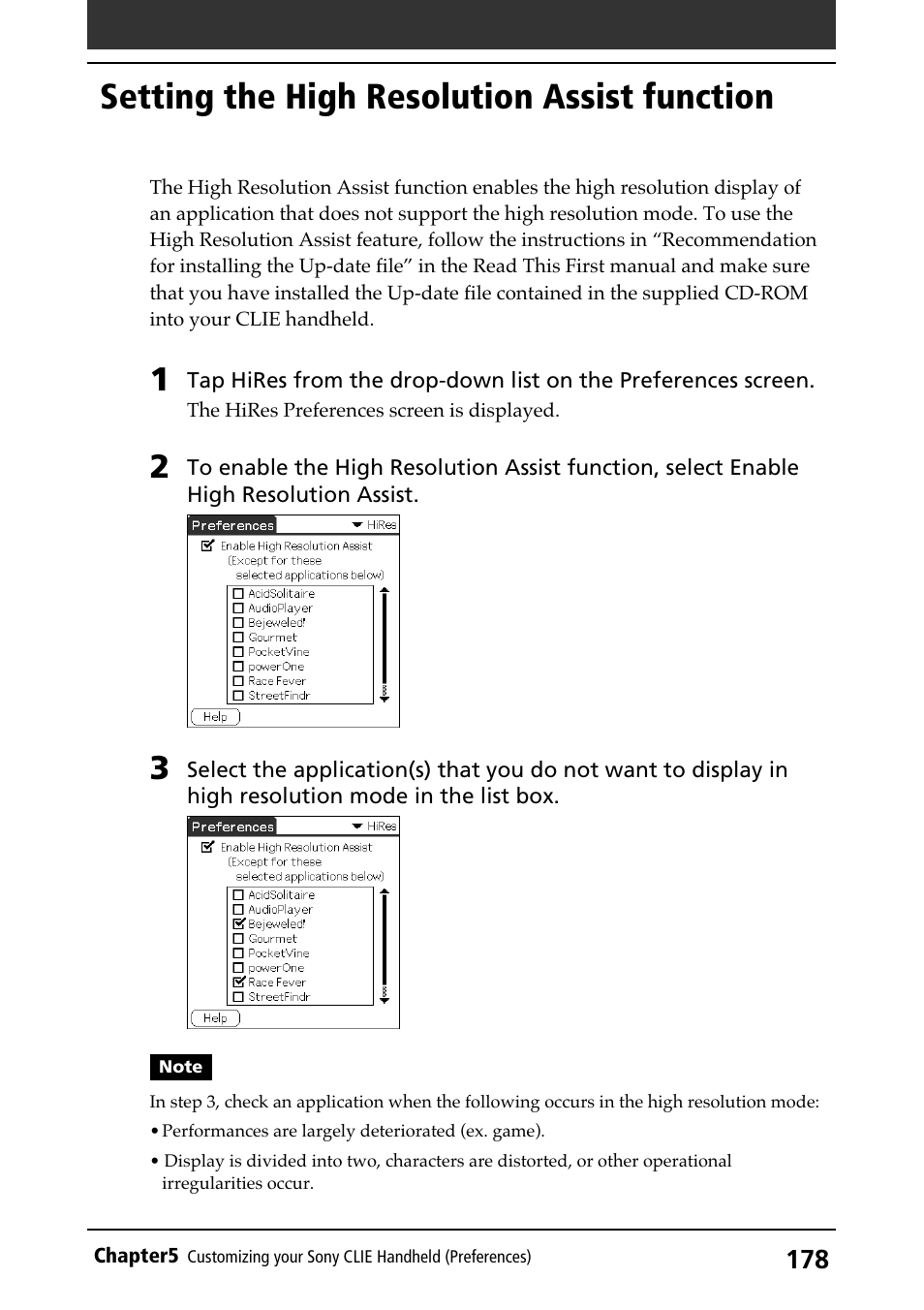 Setting the high resolution assist function, High resolution assist function | Sony PEG-N710C User Manual | Page 178 / 218