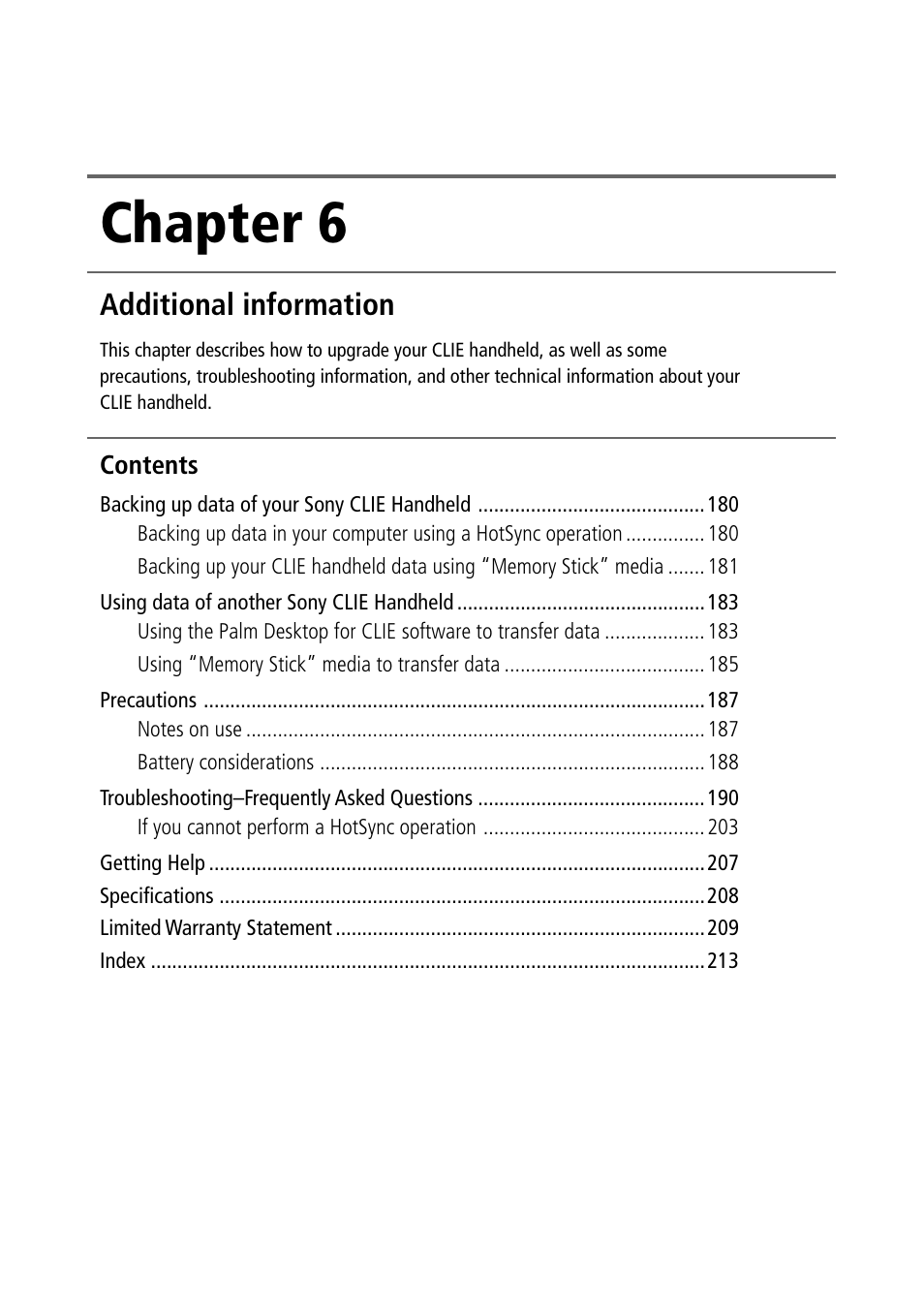 Chapter 6: additional information, Chapter 6, Additional information | Guide and other technical information (chapter 6) | Sony PEG-N710C User Manual | Page 179 / 218