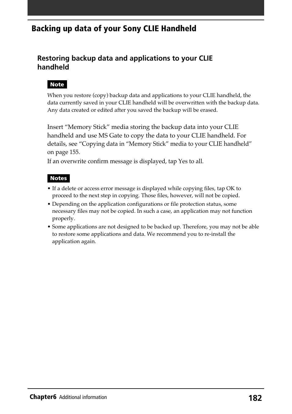 Backing up data of your sony clie handheld | Sony PEG-N710C User Manual | Page 182 / 218