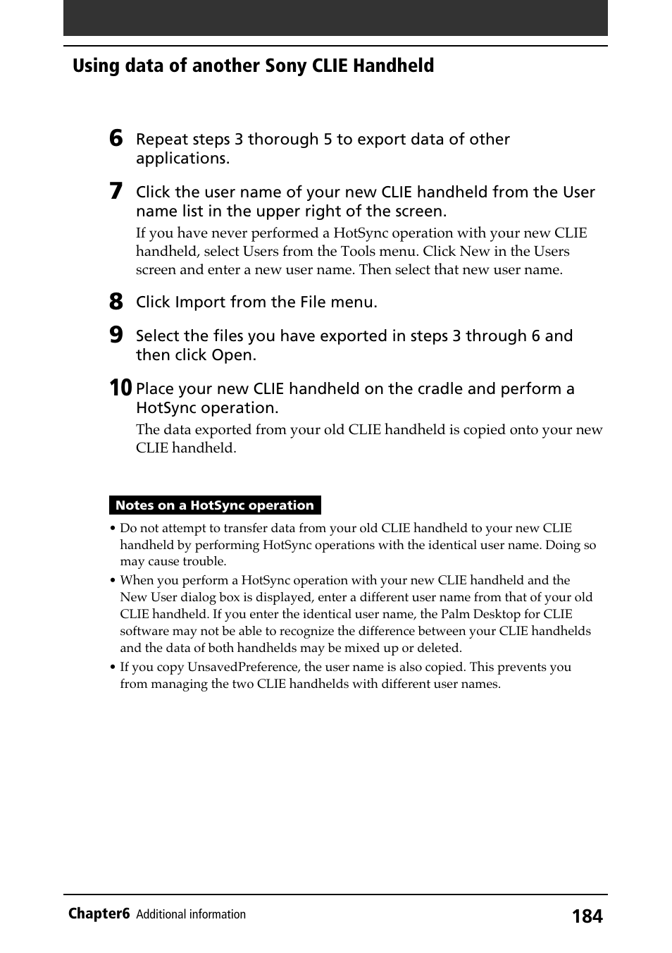 Using data of another sony clie handheld | Sony PEG-N710C User Manual | Page 184 / 218