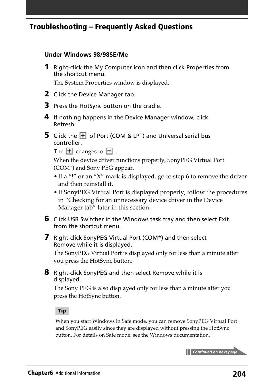 Troubleshooting – frequently asked questions | Sony PEG-N710C User Manual | Page 204 / 218