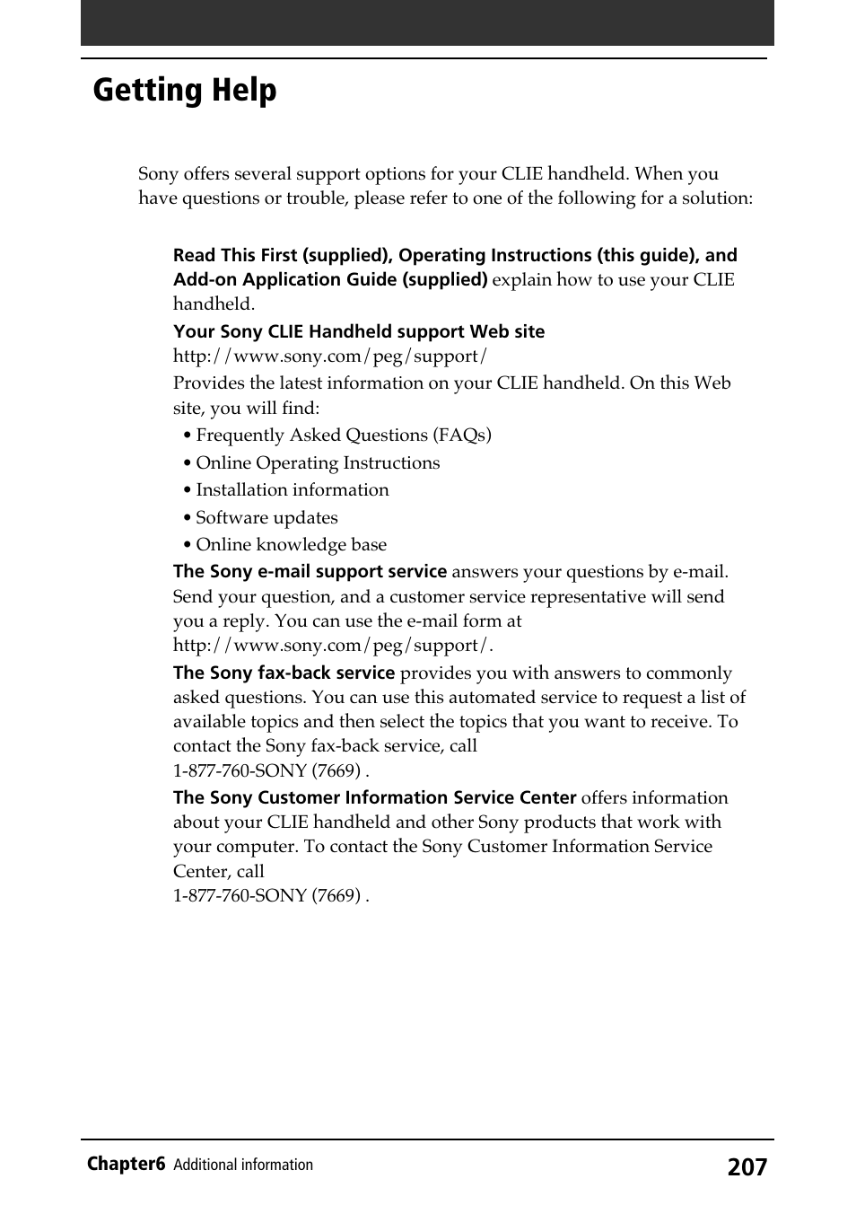 Getting help | Sony PEG-N710C User Manual | Page 207 / 218