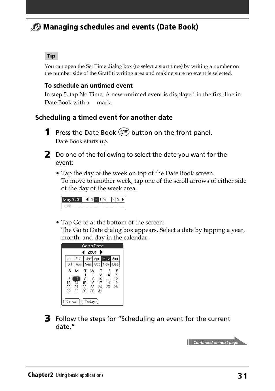 Managing schedules and events (date book) | Sony PEG-N710C User Manual | Page 31 / 218