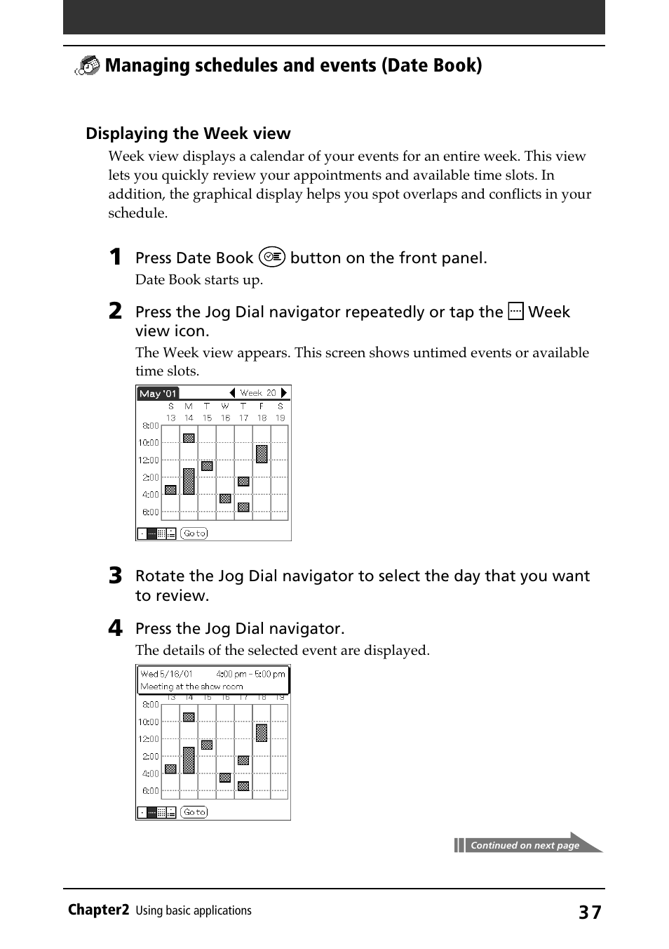 Week view | Sony PEG-N710C User Manual | Page 37 / 218