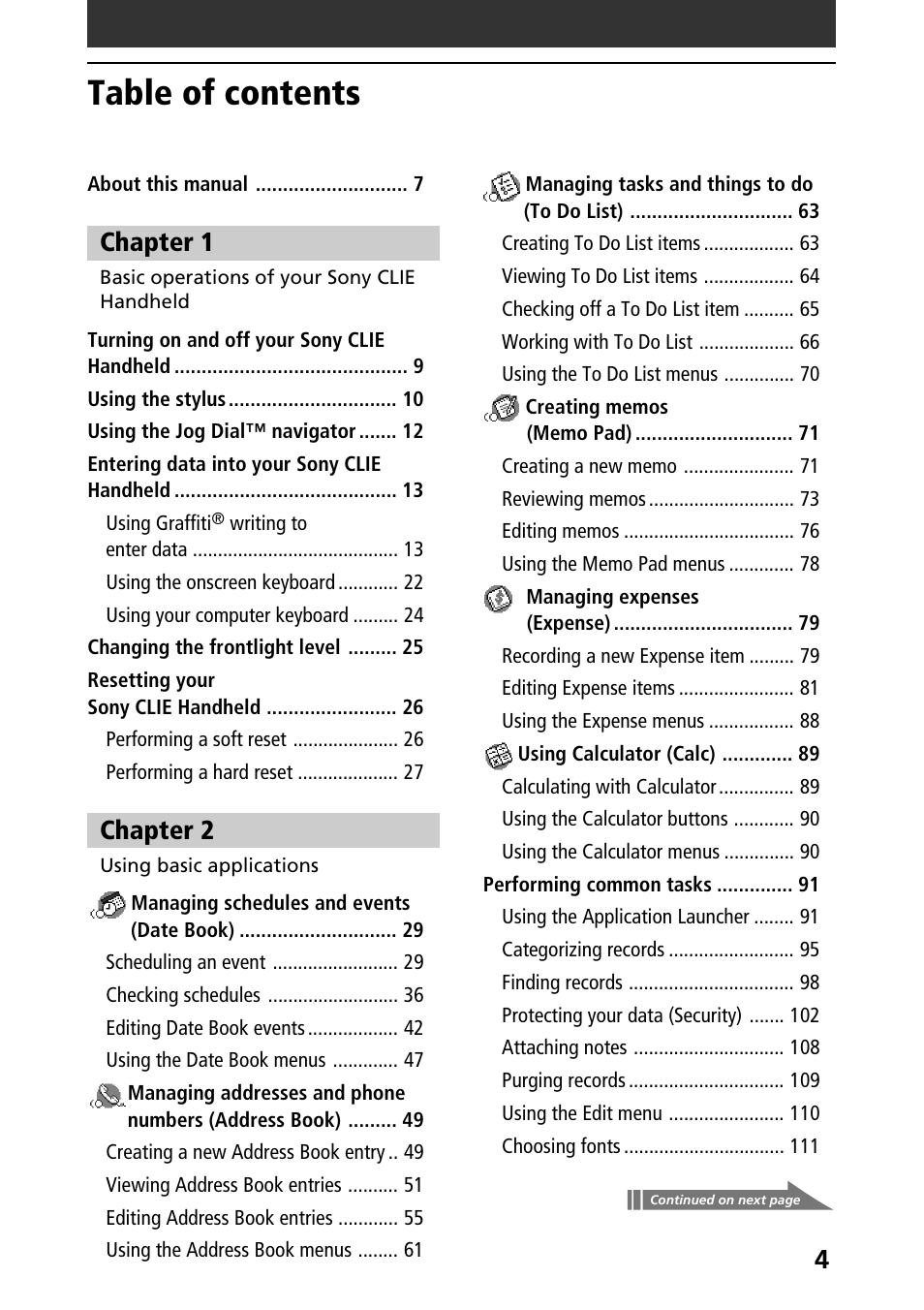 Sony PEG-N710C User Manual | Page 4 / 218