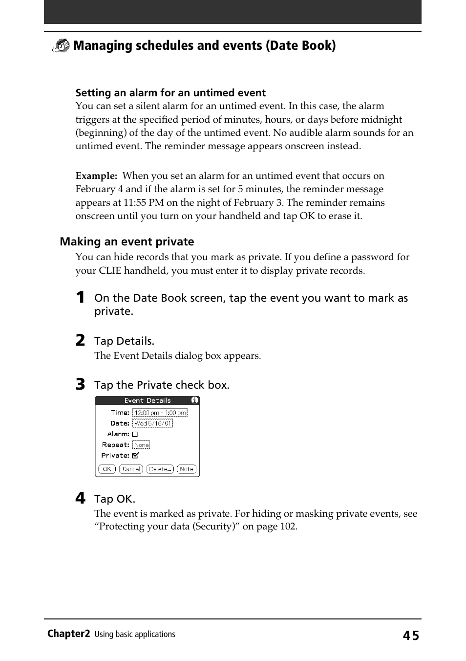 Making items private | Sony PEG-N710C User Manual | Page 45 / 218