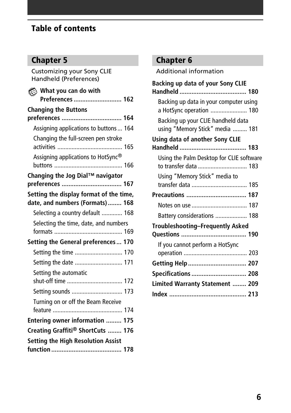 Sony PEG-N710C User Manual | Page 6 / 218