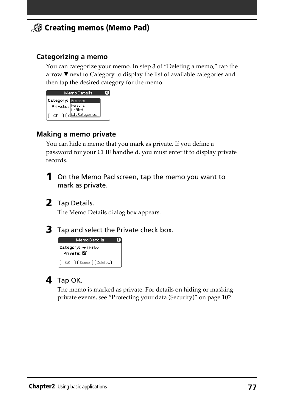 Categorizing items | Sony PEG-N710C User Manual | Page 77 / 218