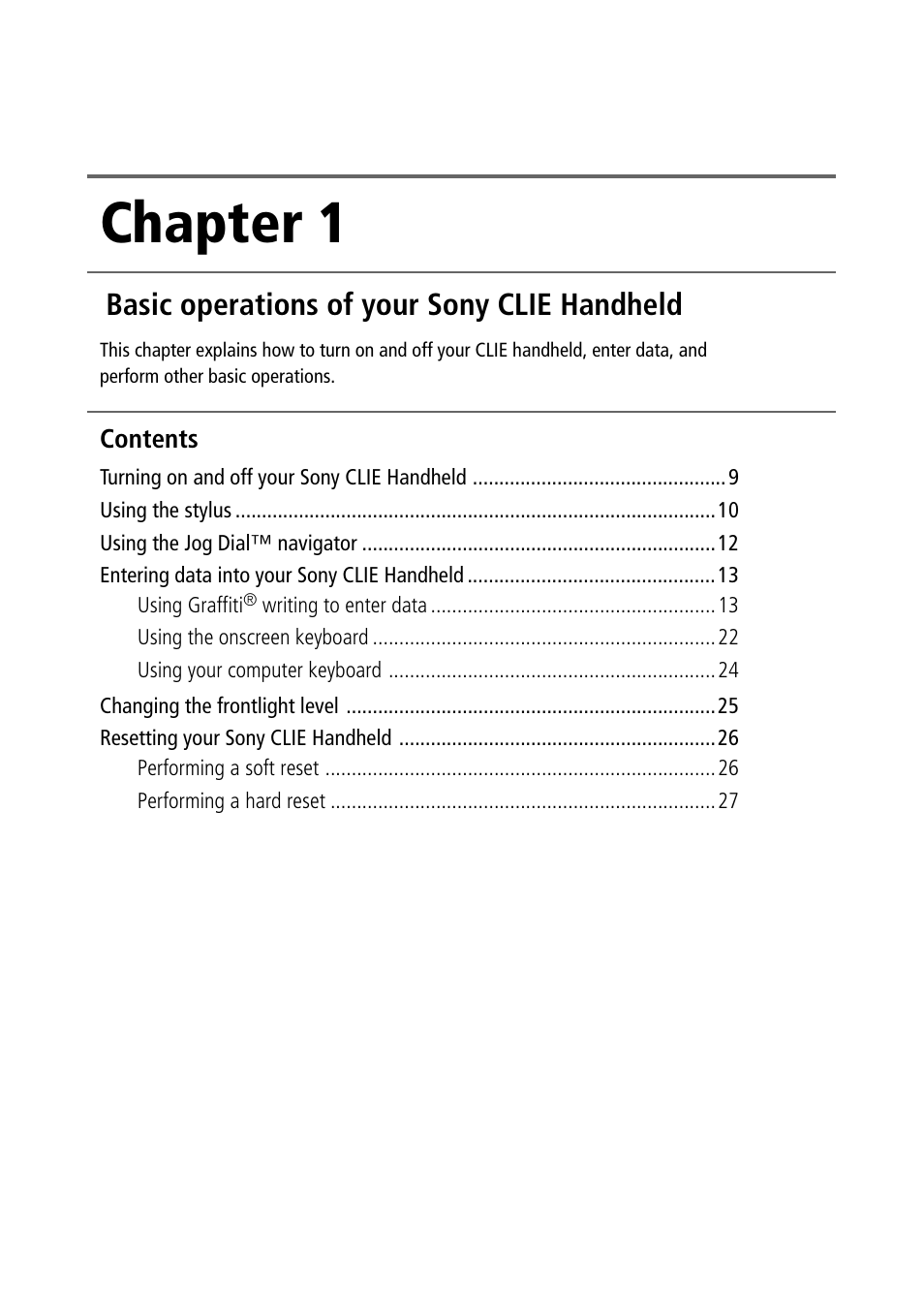 Chapter 1, Basic operations of your sony clie handheld | Sony PEG-N710C User Manual | Page 8 / 218