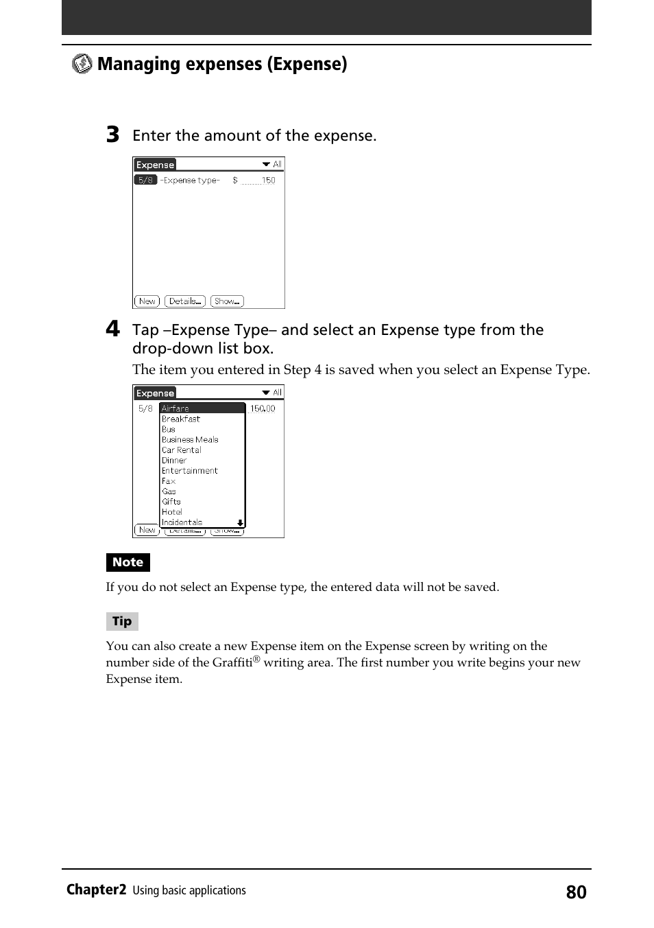 Managing expenses (expense) | Sony PEG-N710C User Manual | Page 80 / 218
