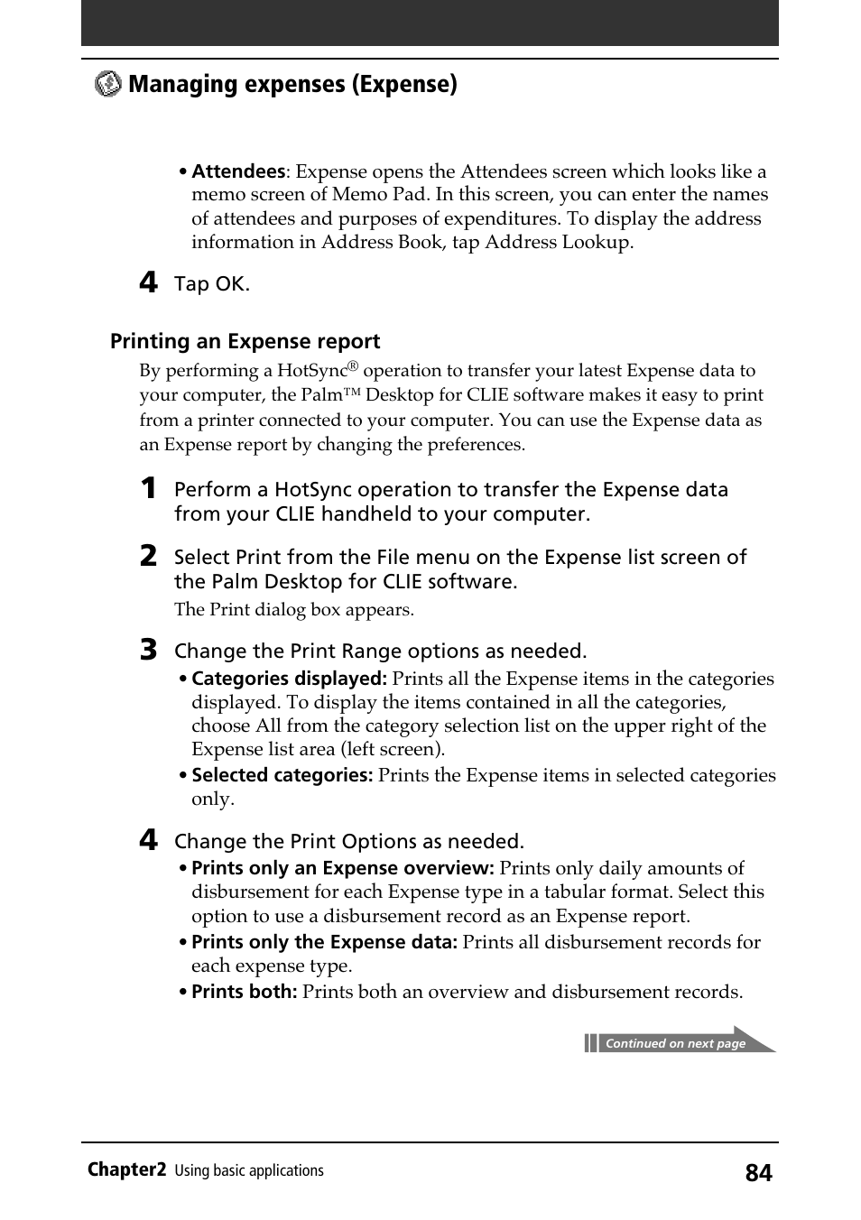 Managing expenses (expense) | Sony PEG-N710C User Manual | Page 84 / 218