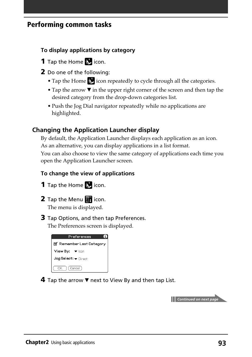 Displaying in list, Performing common tasks | Sony PEG-N710C User Manual | Page 93 / 218