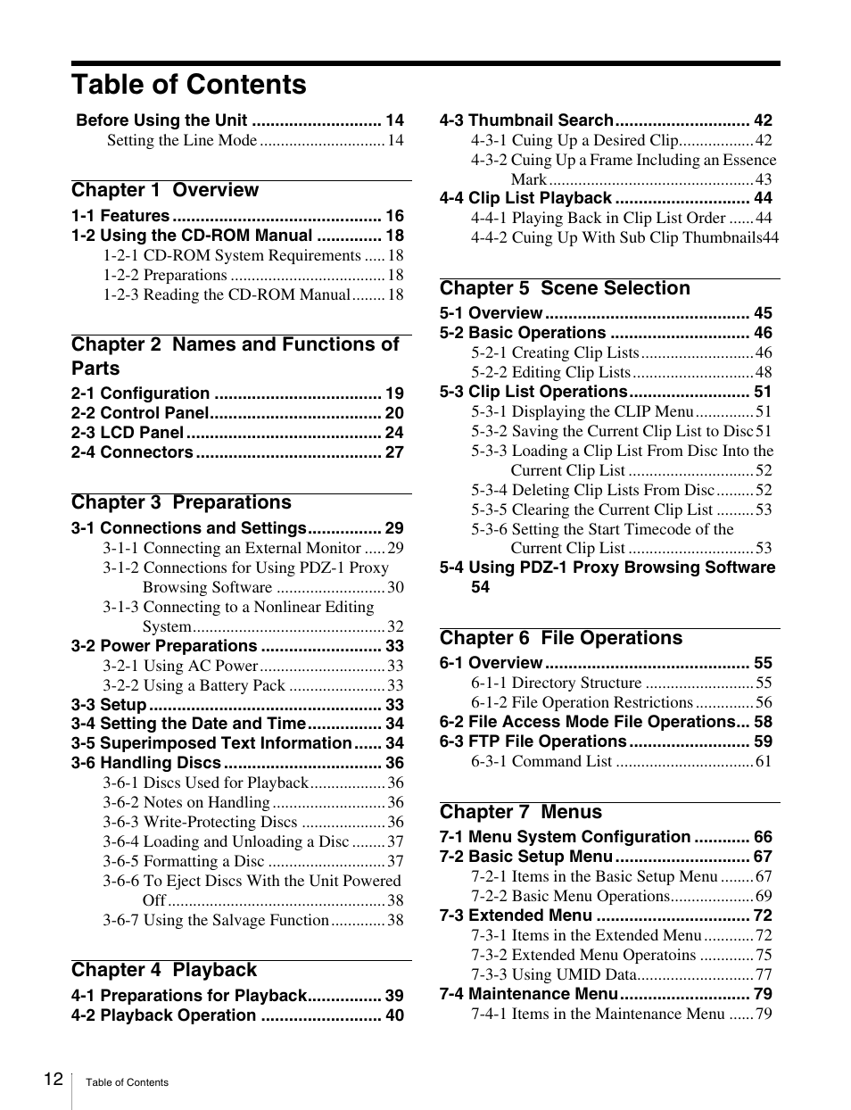 Sony PDW-V1 User Manual | Page 12 / 101