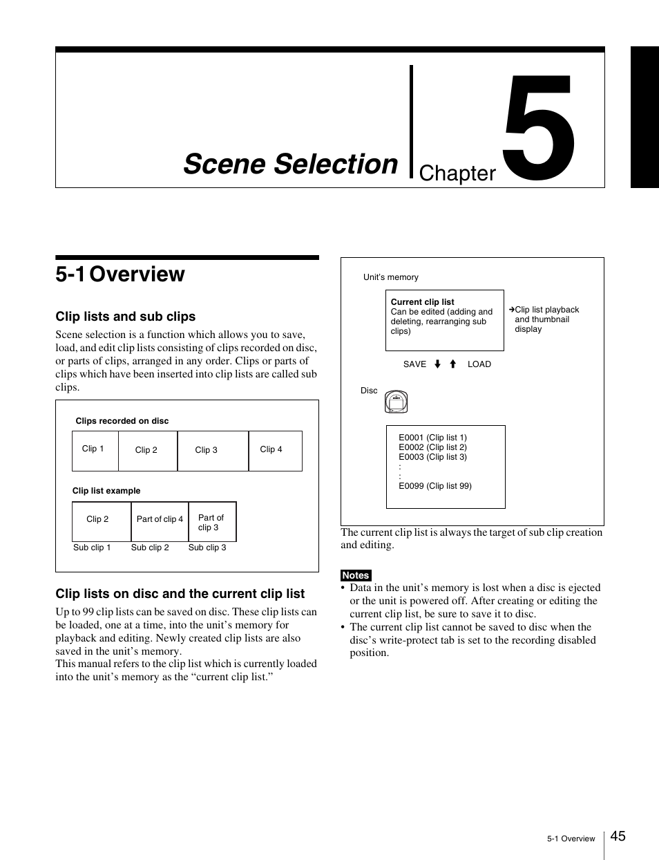 Chapter 5 scene selection, 1 overview, Scene selection | Chapter | Sony PDW-V1 User Manual | Page 45 / 101