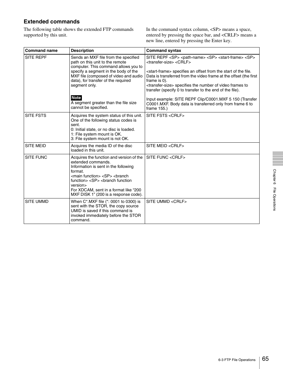 Extended commands | Sony PDW-V1 User Manual | Page 65 / 101