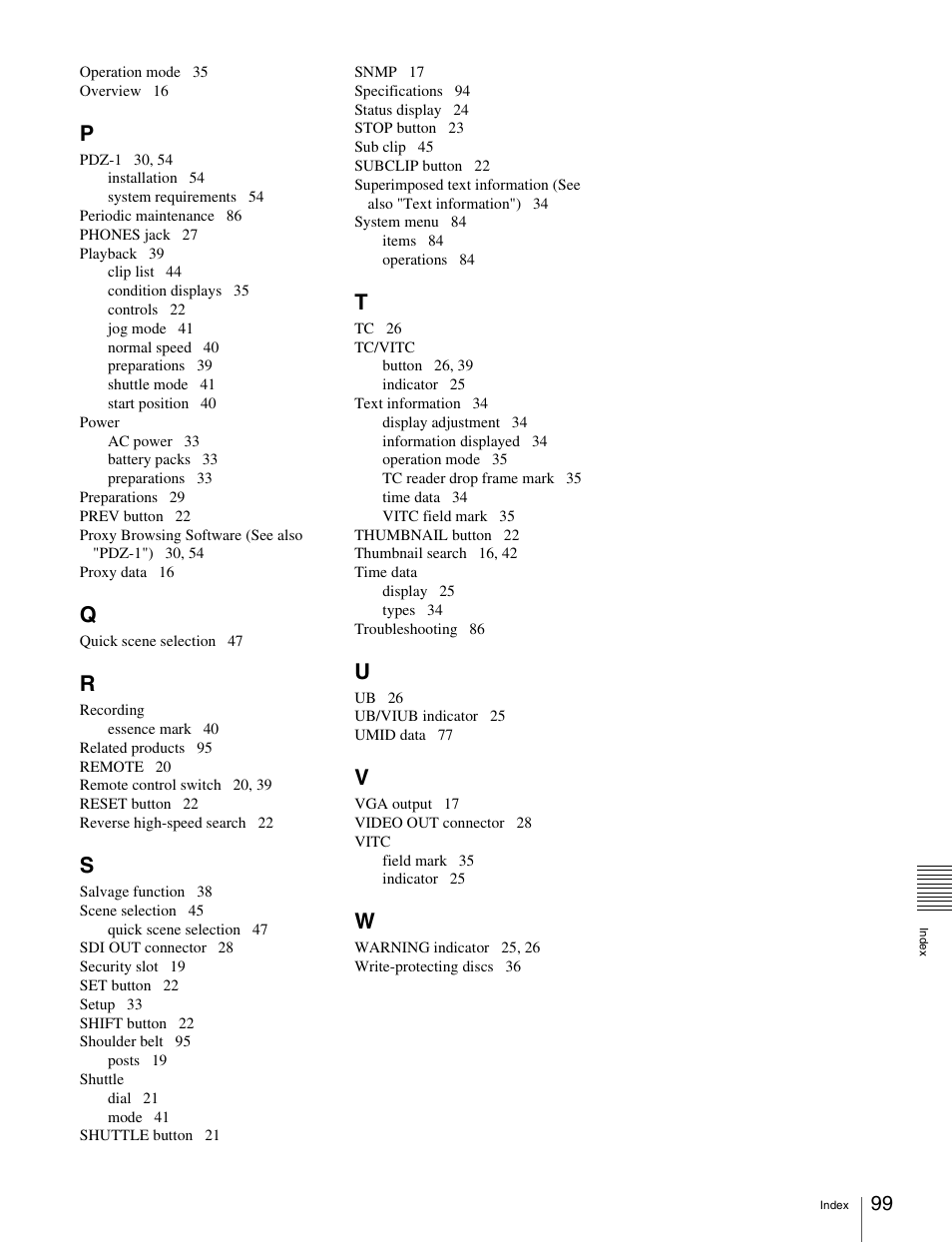 Sony PDW-V1 User Manual | Page 99 / 101