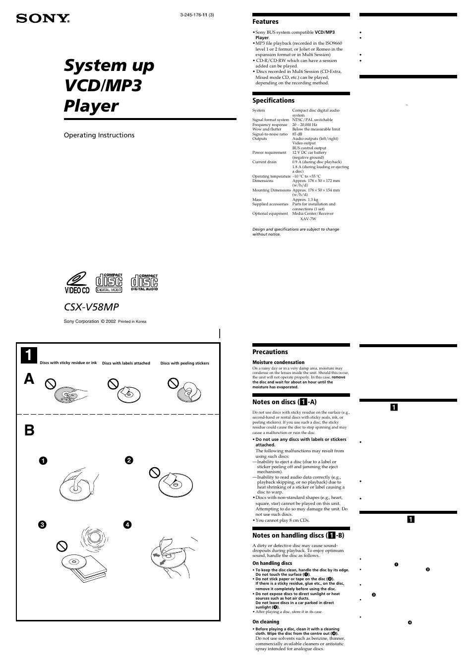 Sony CDX-V58MP User Manual | 4 pages