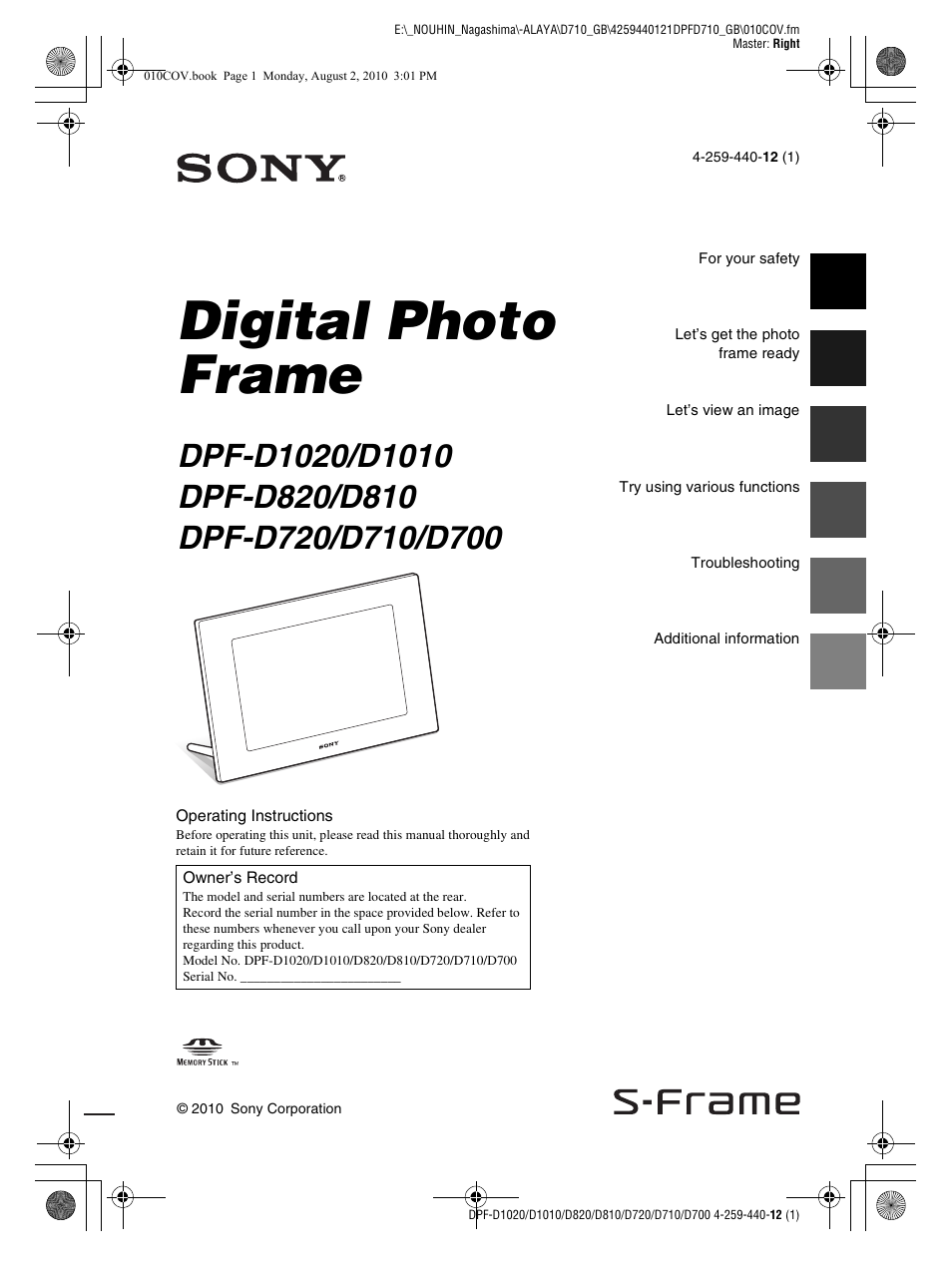 Sony D810 DPF-D720 User Manual | 40 pages