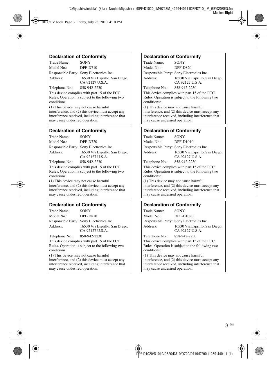 Sony D810 DPF-D720 User Manual | Page 3 / 40