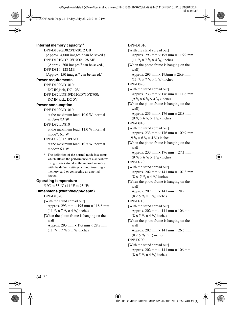 Sony D810 DPF-D720 User Manual | Page 34 / 40