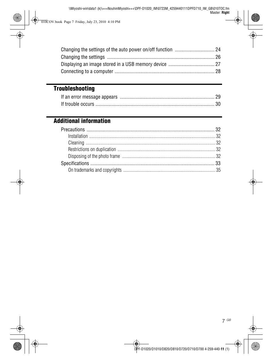 Troubleshooting, Additional information | Sony D810 DPF-D720 User Manual | Page 7 / 40