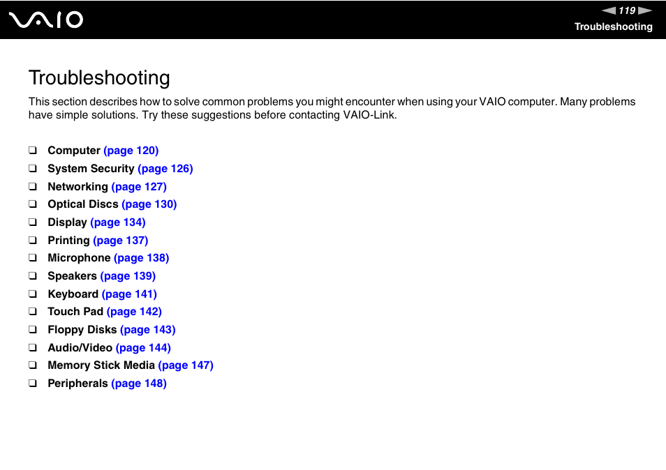 Troubleshooting | Sony VAIO VGX-TP User Manual | Page 119 / 155