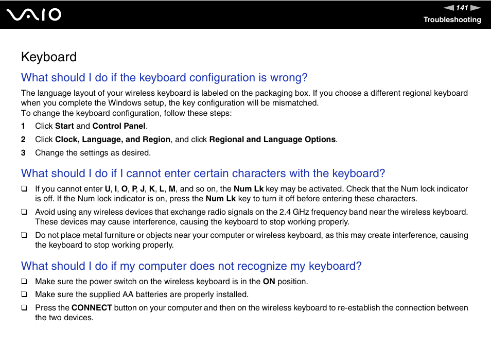 Keyboard | Sony VAIO VGX-TP User Manual | Page 141 / 155