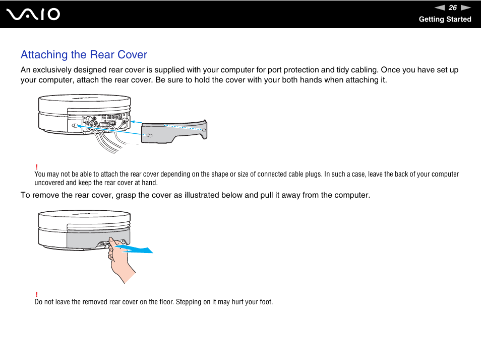 Attaching the rear cover | Sony VAIO VGX-TP User Manual | Page 26 / 155