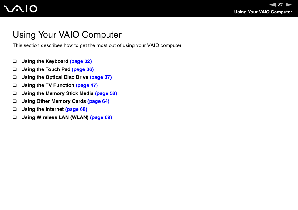 Using your vaio computer | Sony VAIO VGX-TP User Manual | Page 31 / 155