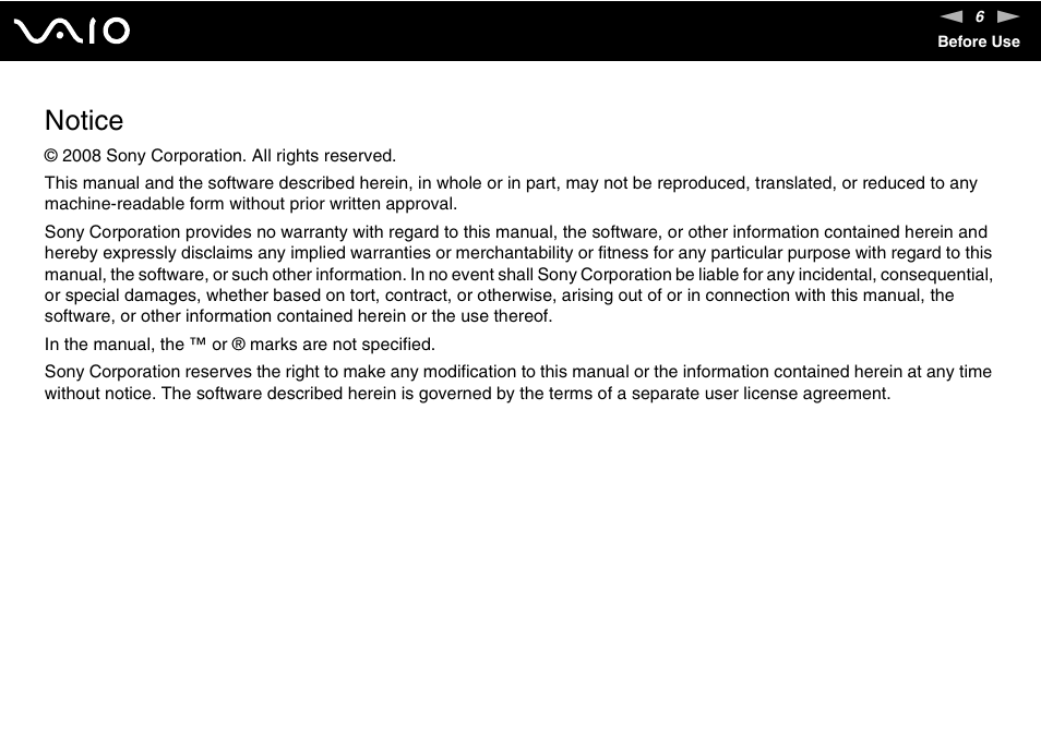 Notice | Sony VAIO VGX-TP User Manual | Page 6 / 155