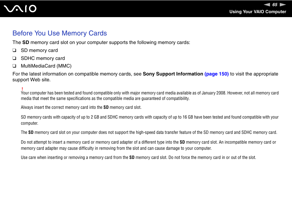 Sony VAIO VGX-TP User Manual | Page 65 / 155