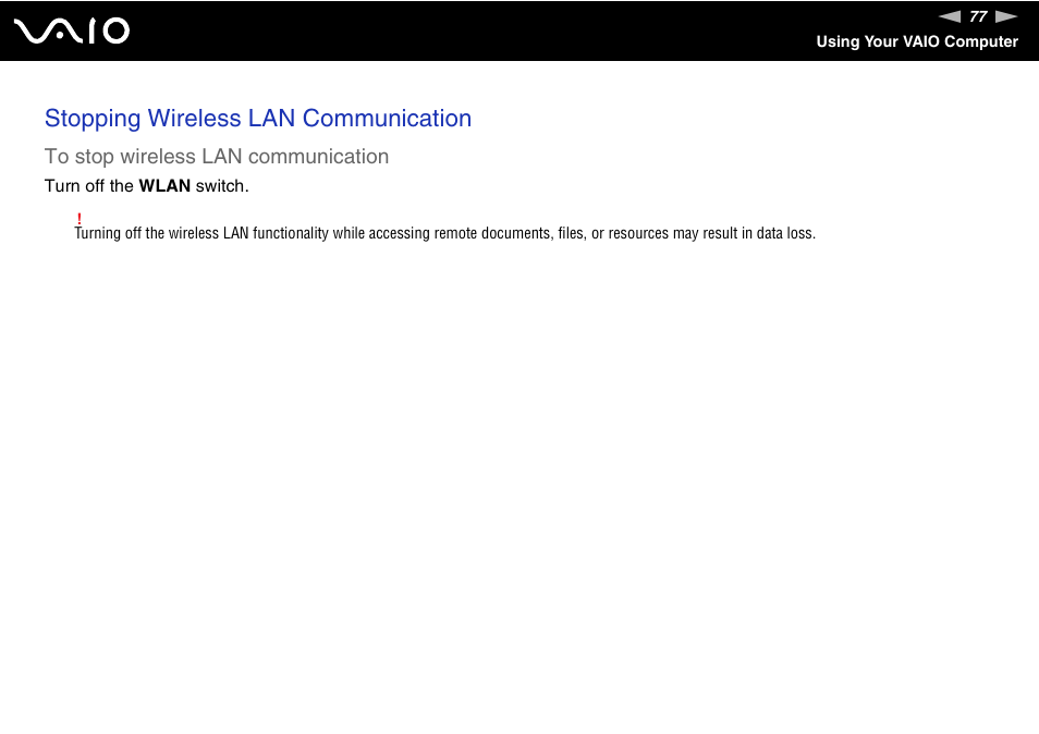 Stopping wireless lan communication | Sony VAIO VGX-TP User Manual | Page 77 / 155