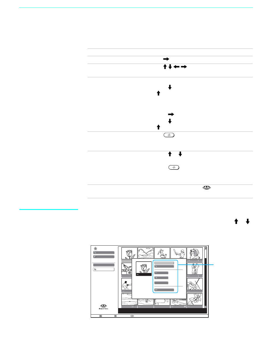 Using the memory stick home, Using the index menu | Sony GRAND WEGA KF 42WE610 User Manual | Page 60 / 103