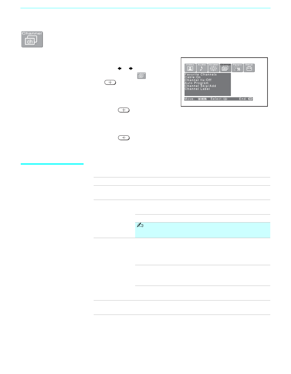 Using the channel menu, 76 using the channel menu | Sony GRAND WEGA KF 42WE610 User Manual | Page 76 / 103