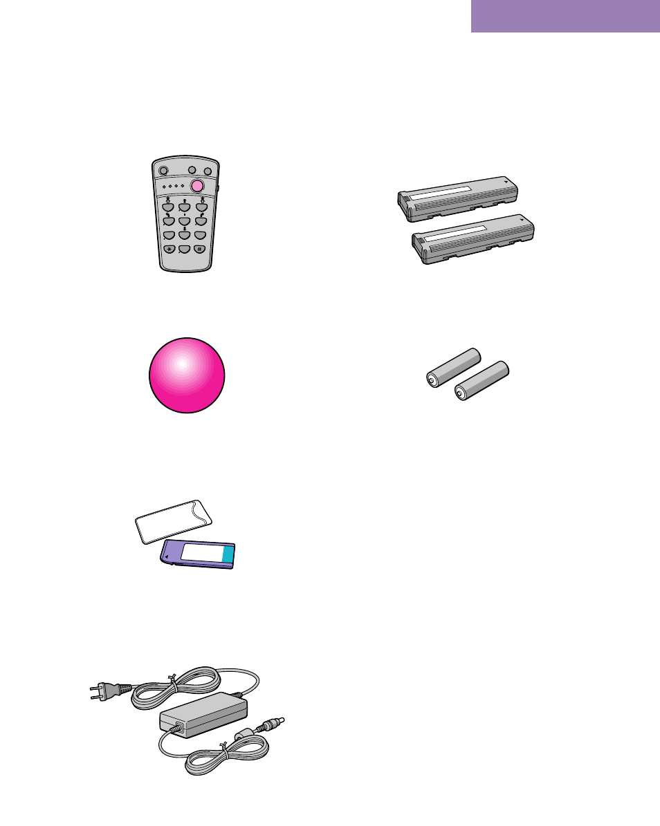 Sound controller, Ball, Ac adapter | Aibo operates only with the era-110b battery pack | Sony ERS-111 User Manual | Page 20 / 106