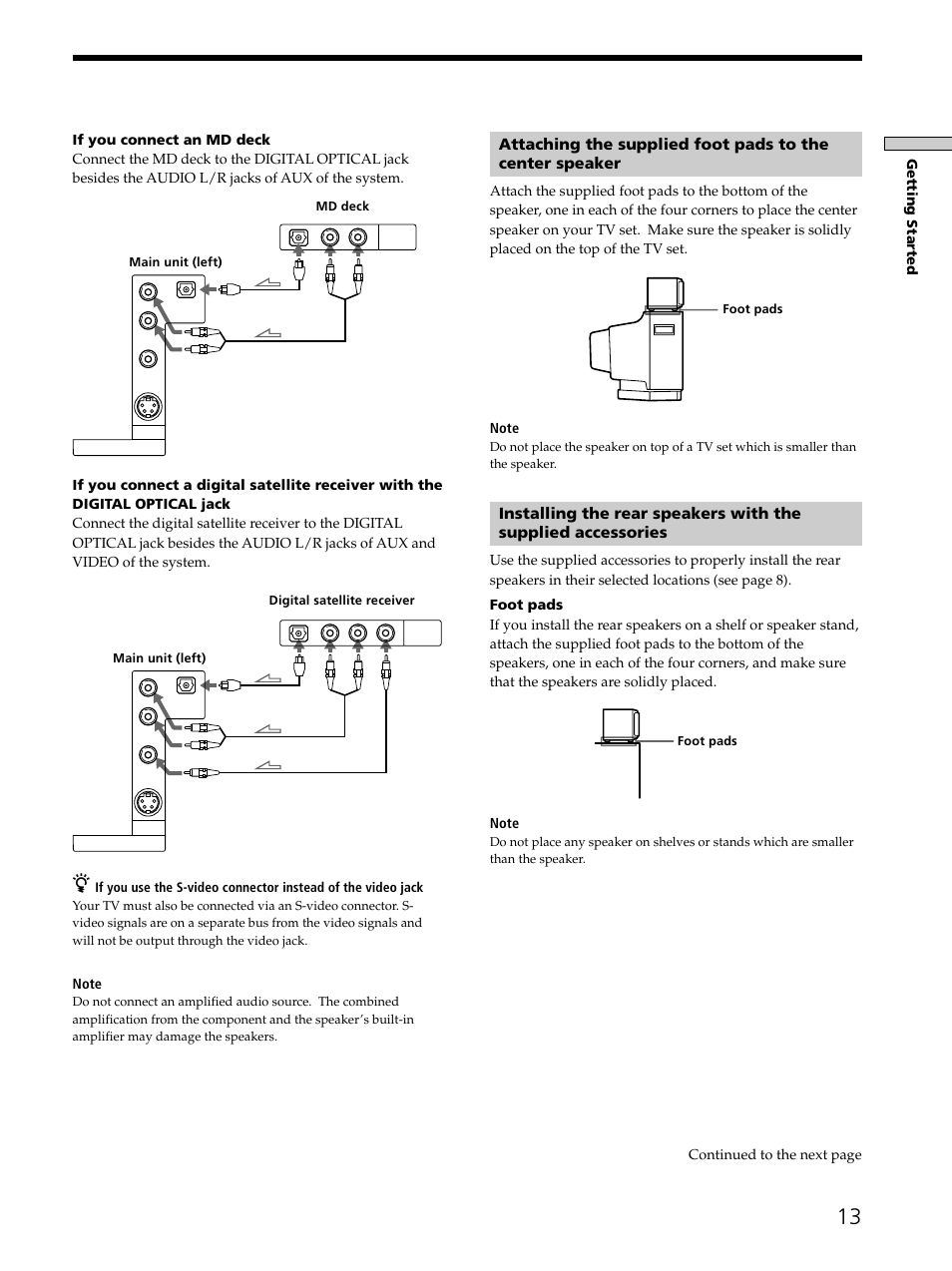 Continued to the next page | Sony SAVA-D900 User Manual | Page 13 / 80