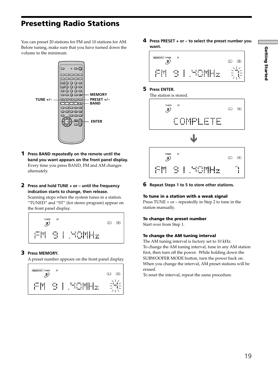 Presetting radio stations 19, Presetting radio stations | Sony SAVA-D900 User Manual | Page 19 / 80