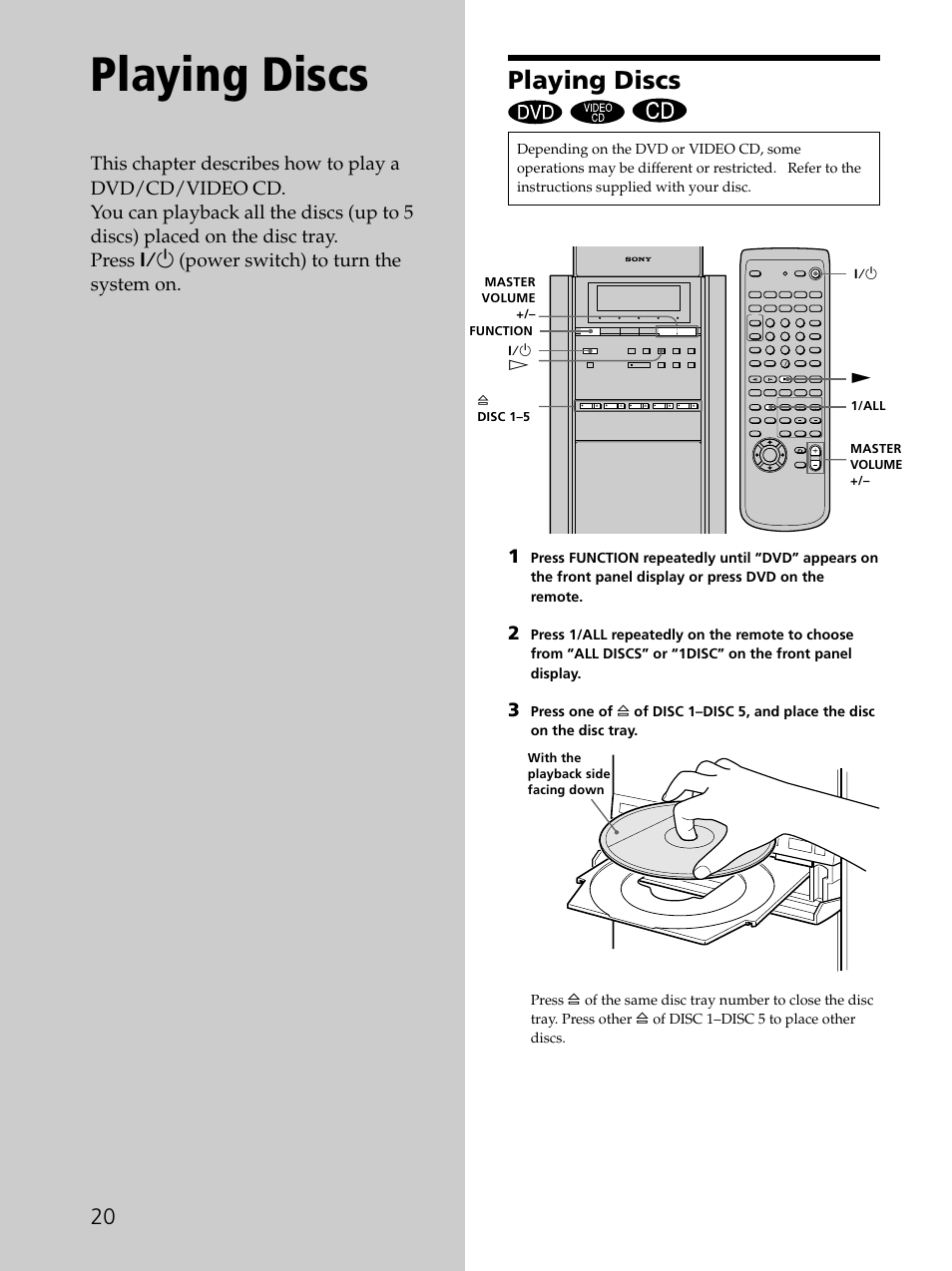 Playing discs 20, Playing discs | Sony SAVA-D900 User Manual | Page 20 / 80