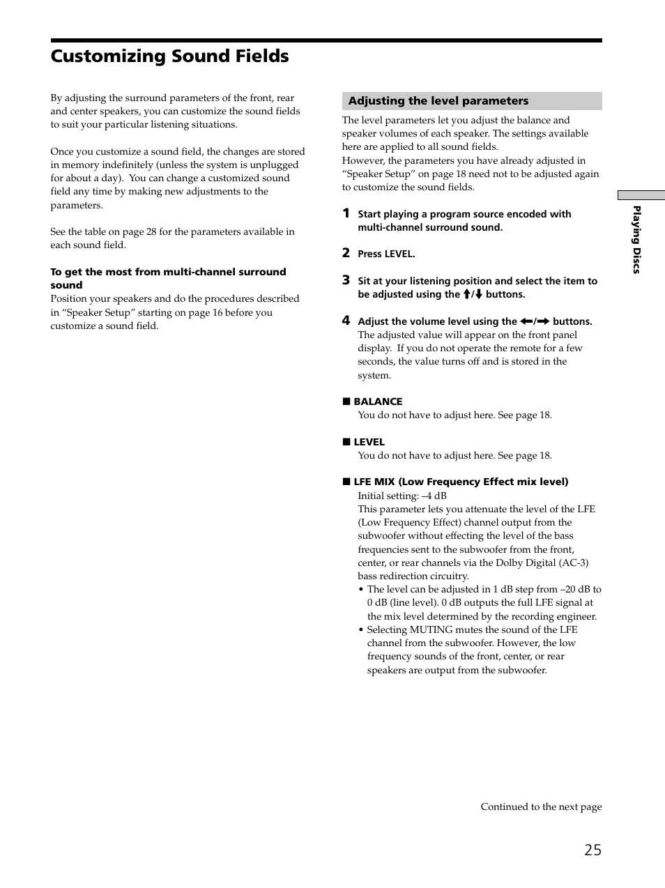 Customizing sound fields 25, Customizing sound fields | Sony SAVA-D900 User Manual | Page 25 / 80