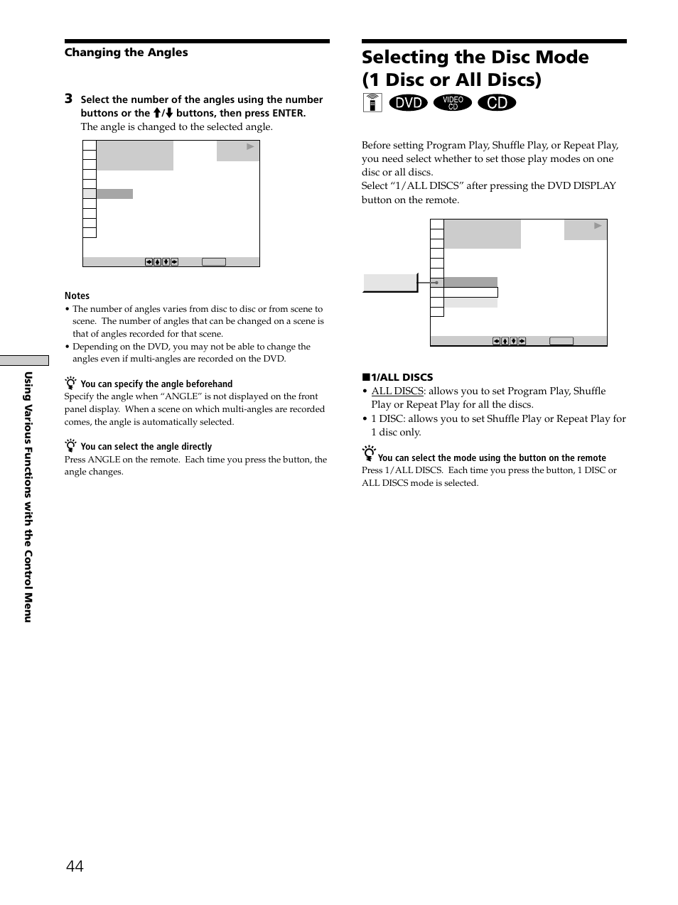 Selecting the disc mode (1 disc or all discs) 44, Selecting the disc mode (1 disc or all discs) z | Sony SAVA-D900 User Manual | Page 44 / 80