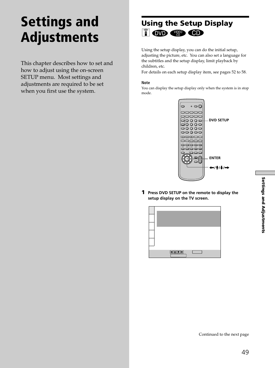 Settings and adjustments 49, Using the setup display 49, Settings and adjustments | Using the setup display z | Sony SAVA-D900 User Manual | Page 49 / 80