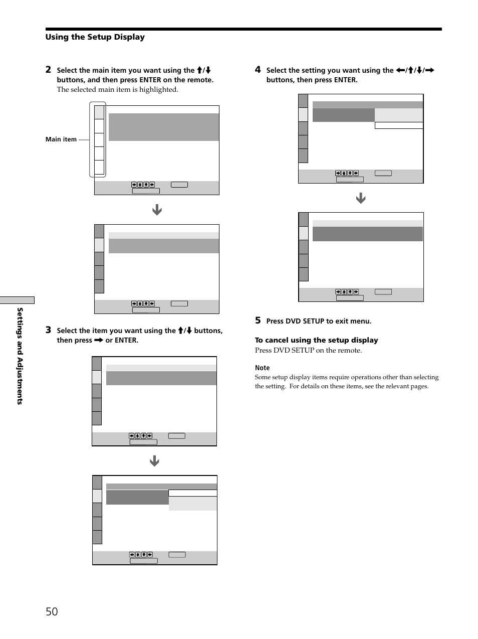 Using the setup display | Sony SAVA-D900 User Manual | Page 50 / 80