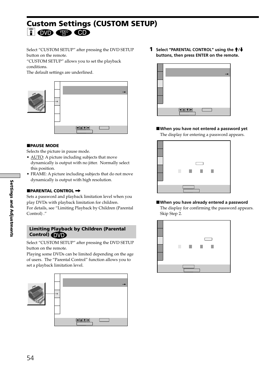 Custom settings (custom setup) 54, Custom settings (custom setup) z | Sony SAVA-D900 User Manual | Page 54 / 80