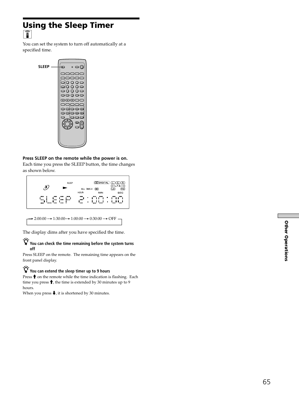 Using the sleep timer 65, Using the sleep timer z | Sony SAVA-D900 User Manual | Page 65 / 80