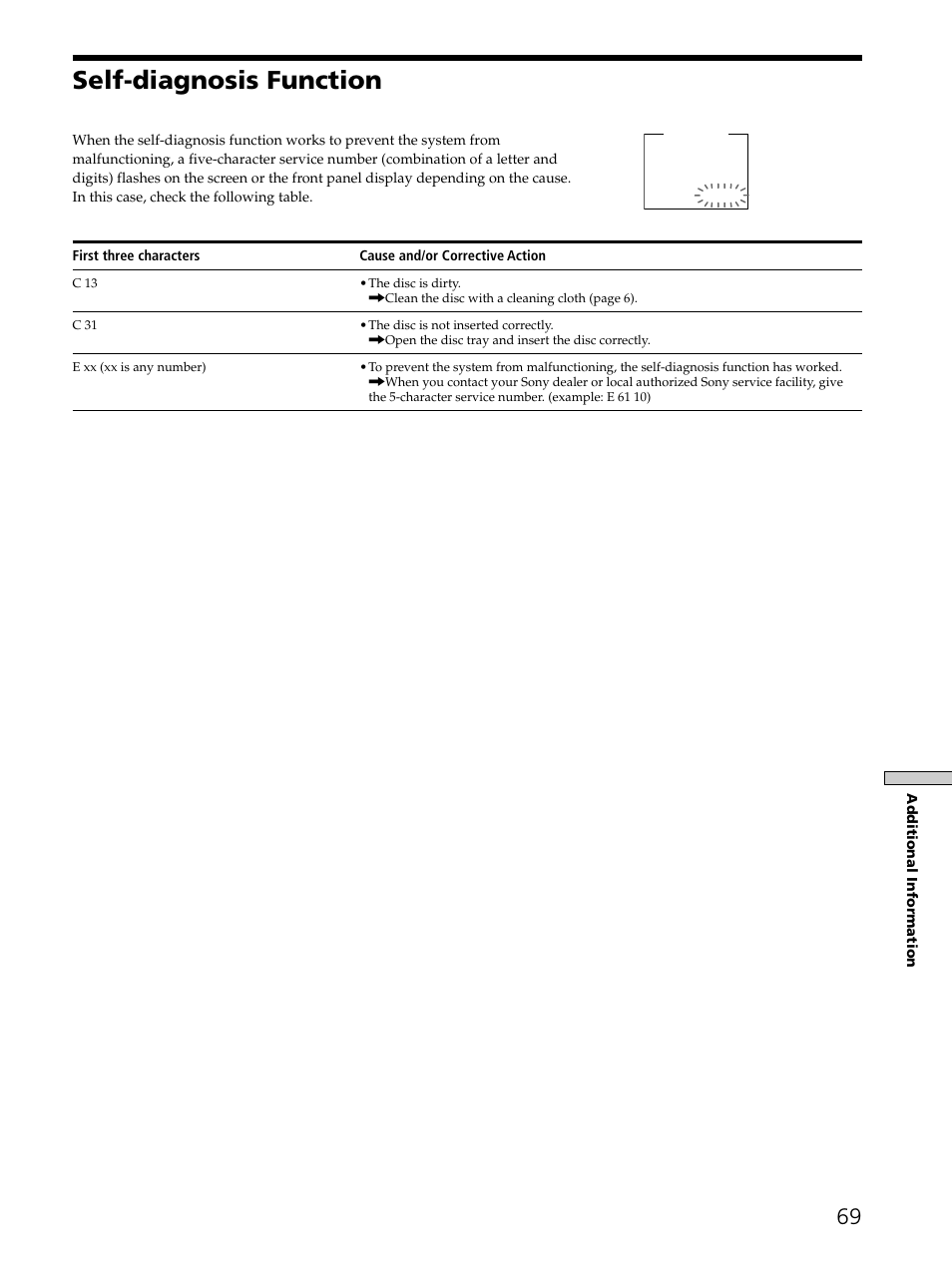 Self-diagnosis function 69, Self-diagnosis function | Sony SAVA-D900 User Manual | Page 69 / 80