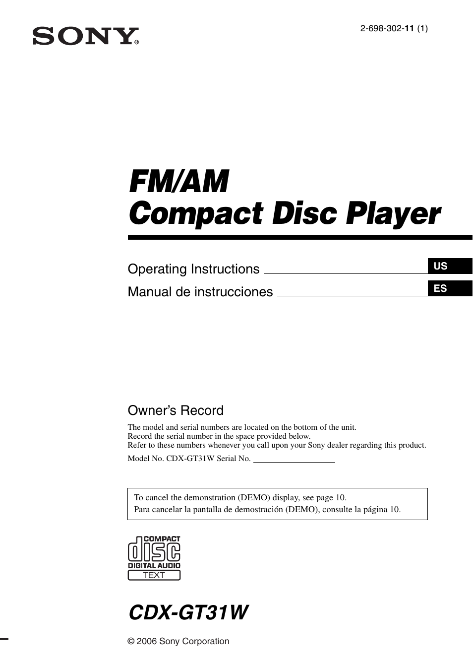 Sony CDX-GT31W User Manual | 36 pages