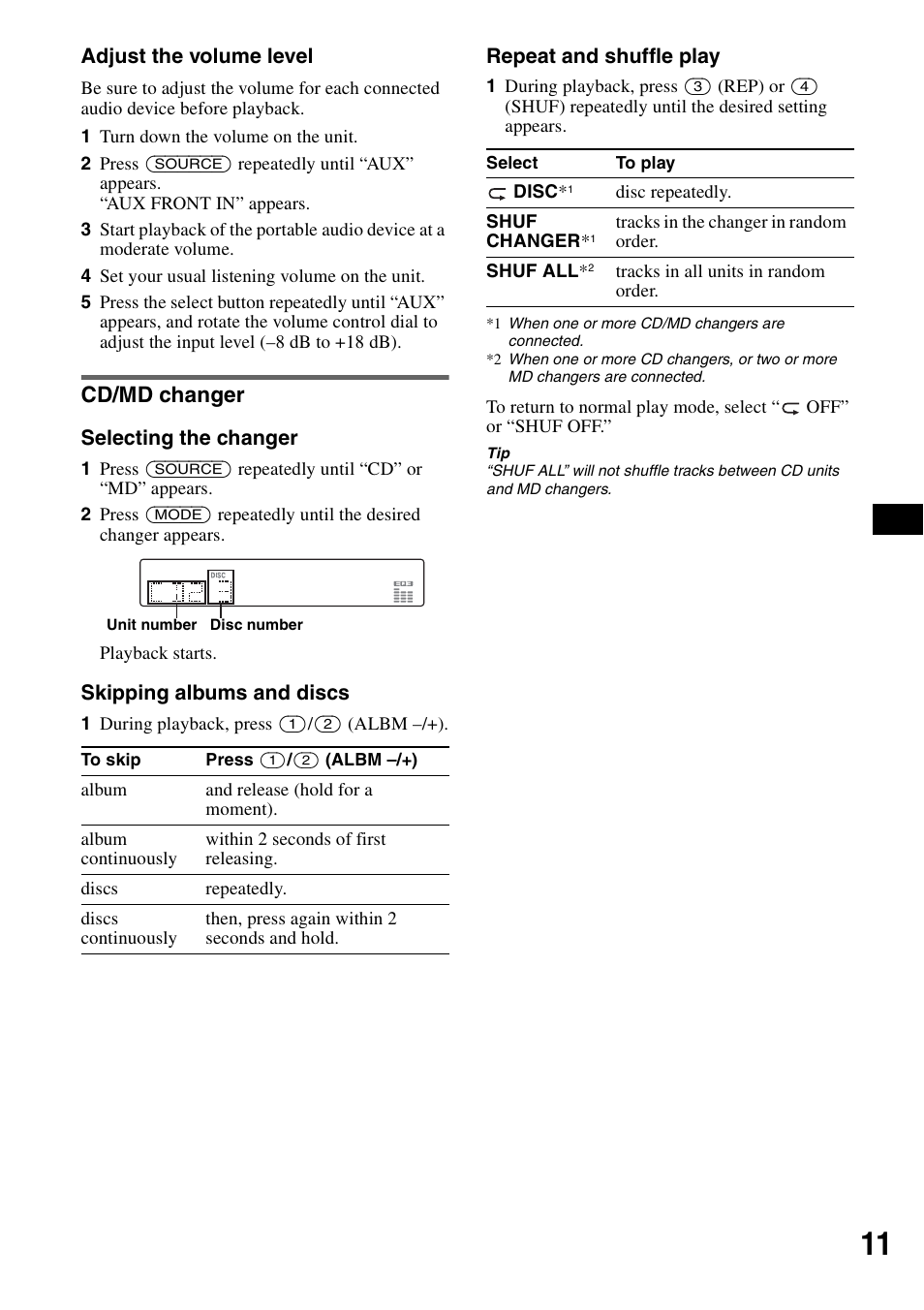 Cd/md changer | Sony CDX-GT31W User Manual | Page 11 / 36